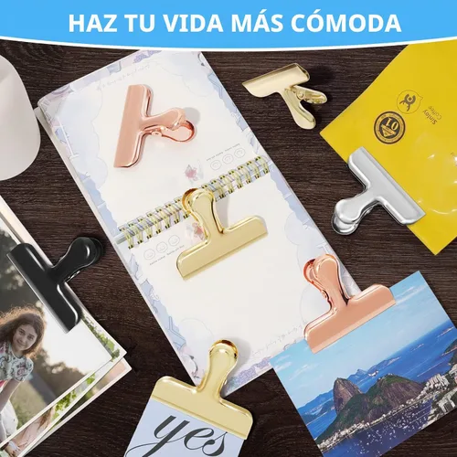 Vista 4 de Pinzas para bolsas, clips de acero inoxidable resistentes, paquete de 8, gran cierre para bolsas de alimentos, ideal para sellar bolsas de café Negro