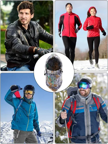 Vista 14 de Pasamontañas de camuflaje de caza, 3 piezas, capucha de sherpa, resistente al viento, para clima frío, deportes al aire libre de invierno