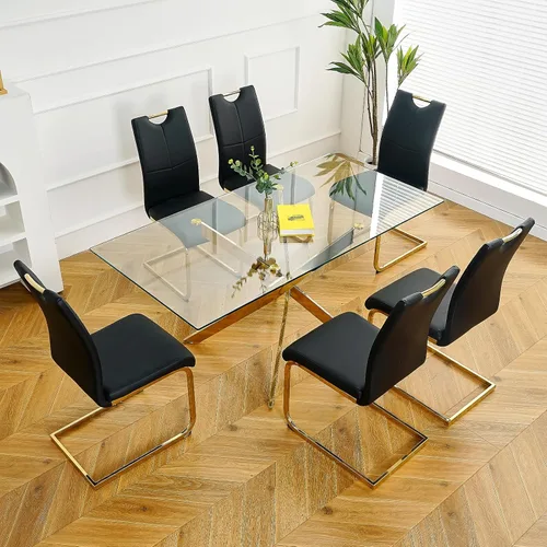 Vista 8 de Juego de 2 sillas de comedor, modernas sillas de comedor de piel sintética con respaldo alto, patas de metal, sillas tapizadas modernas para cocina