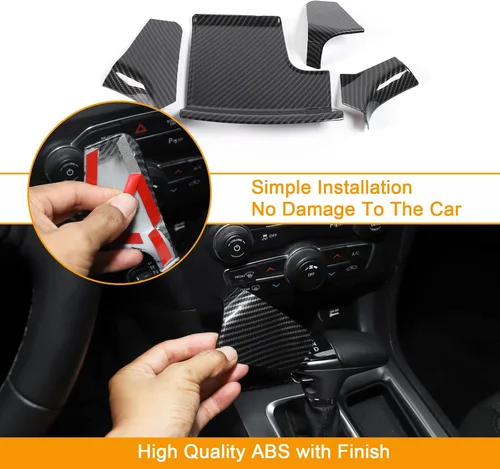 Vista 3 de JeCar Accesorios interiores Consola central Cambio de marchas frontal Panel de almacenamiento para Dodge Charger 2011-2020, fibra de carbono, 4