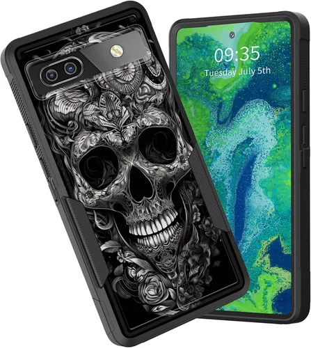 Vista 75 de Funda para Pixel 6A, funda protectora híbrida de doble capa resistente a prueba de golpes de policarbonato duro de silicona suave TPU para Google