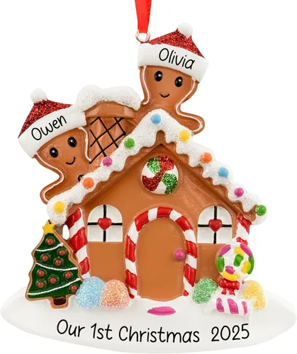 Vista 9 de Adorno de Navidad personalizado hecho con pareja de amor 2026 Familia de 2 de jengibre Decoración para árbol de Navidad Nuestro primer recuerdo