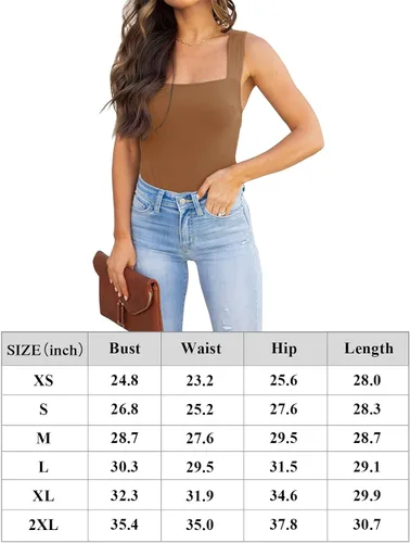 Vista 5 de Reoria - Camiseta sin mangas sexy tipo body con escote cuadrado para mujer, ropa para discoteca
