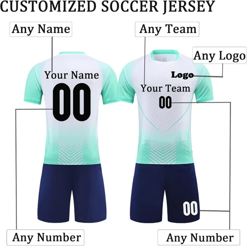 Vista 2 de Camisetas de fútbol personalizadas para niños, uniformes de fútbol para hombres, conjunto de camiseta y pantalones cortos con número de nombre