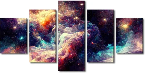 Vista 31 de Pintura en lienzo colorida para sala de estar, 5 paneles, impresiones abstractas sobre lienzo, arte de pared para sala de estar, dormitorio