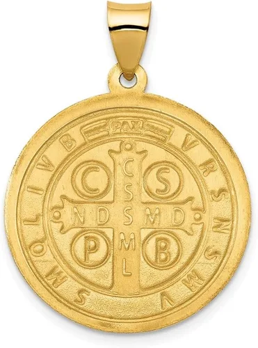 Vista 4 de Medalla hueca reversible de oro amarillo pulido de San Benito de 14 k (L- 1.201 in, W- 0.866 in) regalo para mujer, Metal, No es una piedra preciosa