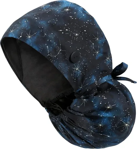 Vista 49 de QBA Gorra de trabajo ajustable con botón, gorro forrado de satén, gorro de trabajo de algodón, banda elástica para atar en la espalda, unisex