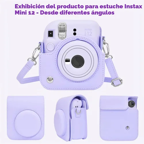 Vista 4 de MUZIRI KINOKOO Funda protectora para cámara instantánea Instax Mini 12, piel sintética premium Fuji Mini 12 funda de transporte con correa ajustable