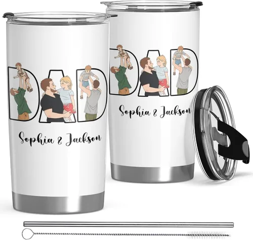 Vista 17 de Vaso personalizado con texto fotográfico, vaso de acero inoxidable con pajilla, taza de café personalizada con foto de viaje, regalo