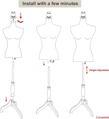 Vista 6 de Forma de vestido de cuerpo de torso de maniquí femenino blanco con soporte de trípode ajustable para exhibición de joyas de vestir