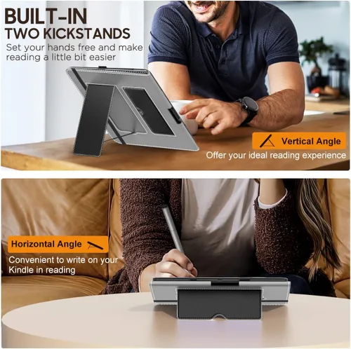 Vista 3 de MoKo Funda protectora para Amazon Kindle Scribe 2024/2022 de 1ª generación, funda delgada de piel sintética con función de encendido y apagado Negro