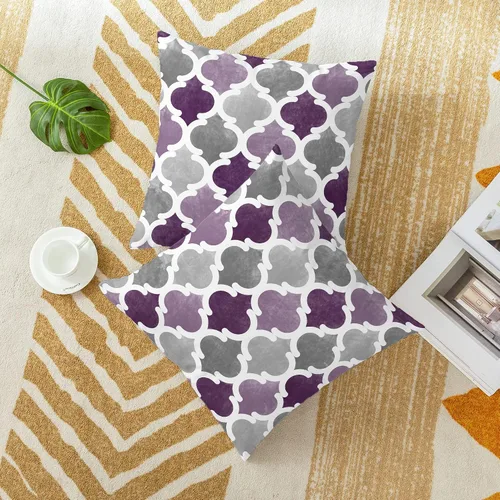 Vista 4 de CaliTime Juego de 2 fundas de almohada decorativas de forro polar degradado con cadena geométrica enrejada cuadriculada para sofá, cama, sofá