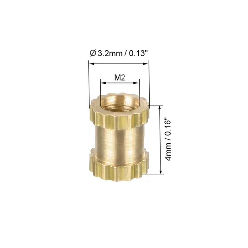 Vista 2 de uxcell Tuercas de inserción moleteadas – 100 piezas M2 x 0.157 in de longitud x 0.126 in de diámetro exterior rosca hembra tuerca de inserción