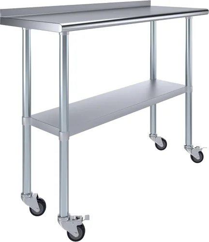 Vista 11 de AmGood Mesa de trabajo de acero inoxidable con protector contra salpicaduras de 1.5 pulgadas y ruedas NSF Mesa de preparación de alimentos