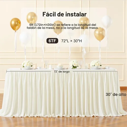 Vista 4 de Falda de mesa beige para mesas rectangulares, falda de escritorio de 6 pies para el escritorio del profesor, aula, volantes, tela de poliéster