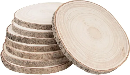 Vista 12 de Maputune 4 piezas de rodajas grandes de madera sin terminar de 7-8 pulgadas para centros de mesa, plato de madera rústica natural para manualidades