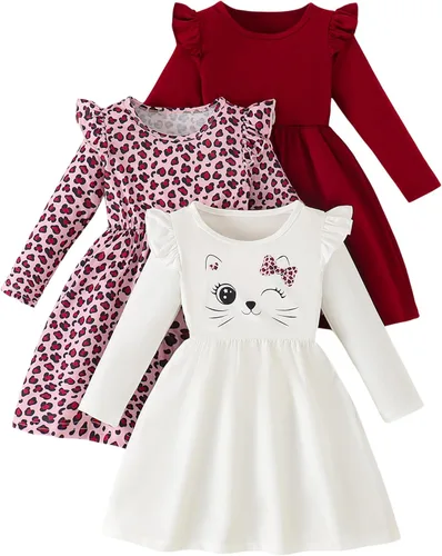 Vista 33 de Vestidos para niñas Vestidos para niñas pequeñas Paquete de 3 Vestido casual de fiesta con estampado patinador acampanado tipo A Vestido de verano