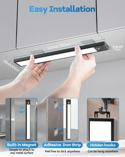 Vista 4 de HIBOITEC 65 luces LED con sensor de movimiento para interiores, 3 temperaturas de color, 1 paquete de iluminación regulable debajo del gabinete