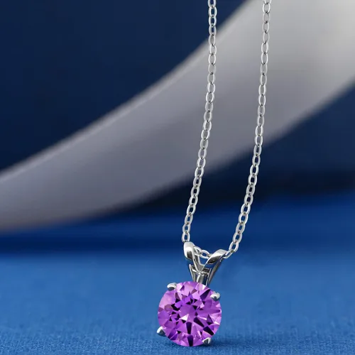 Vista 92 de Gem Stone King Collar con colgante solitario de plata de ley 925 de 0.236 in con piedra natal redonda Collar de 4 puntas para mujer Con cadena