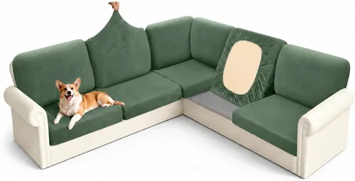 Vista 10 de Arfntevss - Fundas para sofá modular en forma de L de 5 asientos, fundas elásticas ajustadas para cojín de sofá de esquina para perros, protector