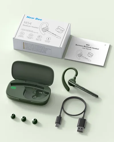 Vista 8 de Auriculares Bluetooth, 72H trabajo auricular inalámbrico de un solo oído Verde militar sólido