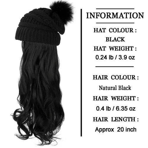 Vista 4 de AynnQueen - Gorro de invierno con extensiones de cabello desmontables para mujer