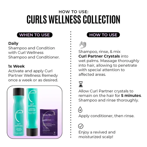 Vista 3 de Malibu C Curl Partner Wellness Remedy (1 paquete) – Elimina la acumulación mineral para un cabello más saludable y rizado más rebotante – Contiene