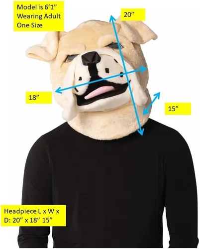 Vista 4 de Cabeza de mascota de bulldog disfraz de Halloween para perros, mascotas, fanáticos del deporte, fiesta novedosa, disfraces divertidos para hombres
