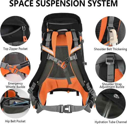 Vista 3 de Mochila de senderismo 30+5L para mujeres Mochila impermeable para acampar Negro