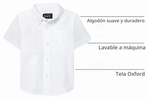 Vista 4 de The Children's Place - Camisa Oxford de manga corta con botones para bebés y niños pequeños Único blanco