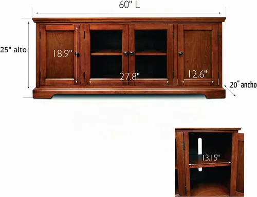 Vista 8 de Leick Home 87360 - Soporte de TV con almacenamiento cerrado para televisores de 65 pulgadas, color marrón cereza Westwood Cereza marrón/negro