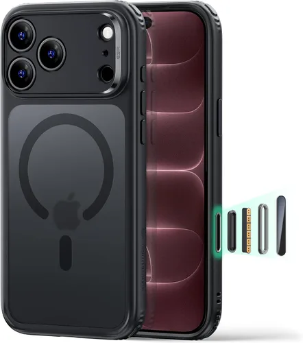 Vista 24 de ESR Classic Hybrid - Funda para iPhone 16 Pro, color negro transparente claro negro