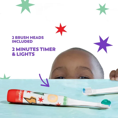 Vista 11 de Colgate Advanced Cavity Fighter - Cepillo de dientes con batería para niños, incluye batería AA y cabezal de cepillo de dientes extra, cuenta