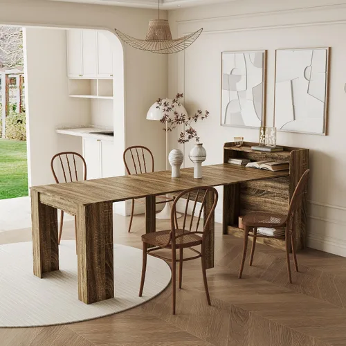 Vista 12 de Mesa de comedor plegable de madera expandible para espacios pequeños, mesa de comedor extensible para ahorro de espacio, mesa de cocina rectangular
