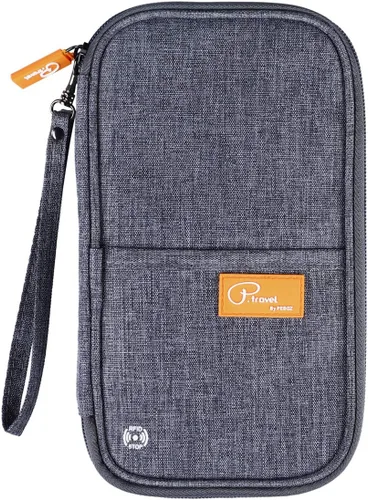Vista 17 de VanFn Cartera RFID para pasaporte de viaje, soporte para pasaporte familiar, organizador de documentos de viaje serie P.Travel (nailon, gris)