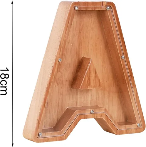 Vista 5 de Alcancía de madera con letras para niños y niñas, 26 letras del alfabeto, caja de ahorro de dinero, regalo de cumpleaños para niños y adultos C