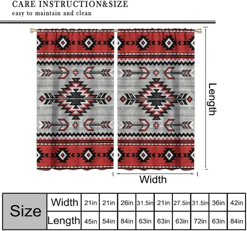 Vista 68 de Cortinas con patrón geométrico tribal, estilo suroeste, azteca, rústico, occidental, nativo americano, opacas, con bolsillo para barra, decoración