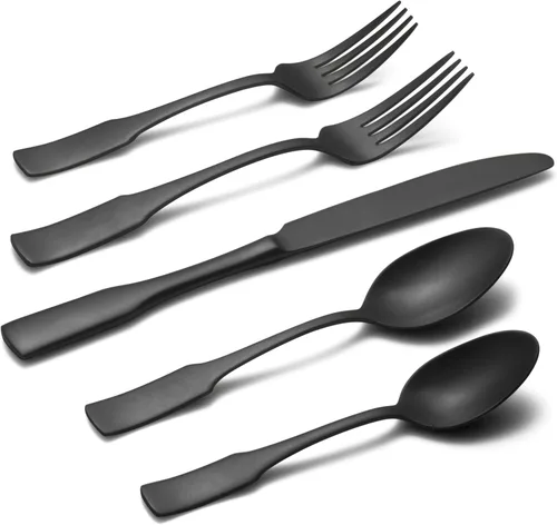 Vista 8 de Alata Kate Black Mirror - Cubiertos de 45 piezas con juego de utensilios para servir utensilios, servicio para 8, cubiertos de acero inoxidable