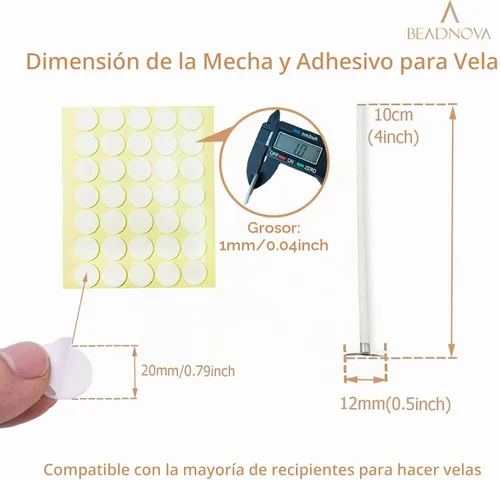 Vista 2 de BEADNOVA Mechas de algodón para velas de 4 pulgadas, 50 piezas con calcomanías, mechas cortas para hacer velas y calcomanías de doble cara para 3.9