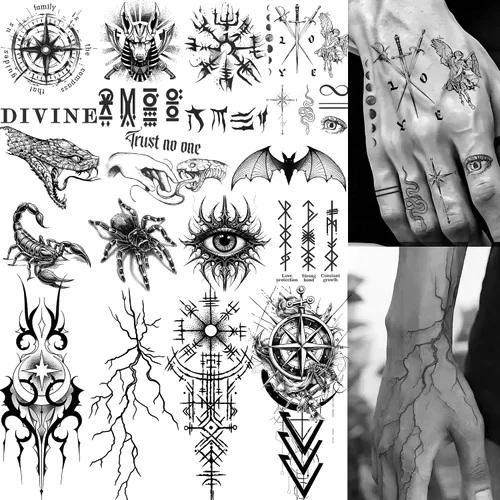 Vista 15 de COKTAK 6 Piezas/Lote Adhesivos Temporales Únicos de Henna Negra para Adultos, Mujeres, Niñas, Pluma, Mandala, Flor, Arte Corporal, Tatuajes Grandes