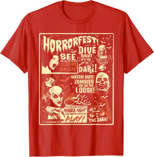 Vista 52 de Camiseta de terror vintage con póster de Halloween y película de terror Negro