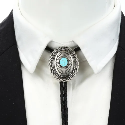 Vista 329 de Jeilwiy Corbata de bolo para hombre, corbata de vaquero occidental, collar de corbata de bolo dorado, corbata de cuero, corbata de Halloween