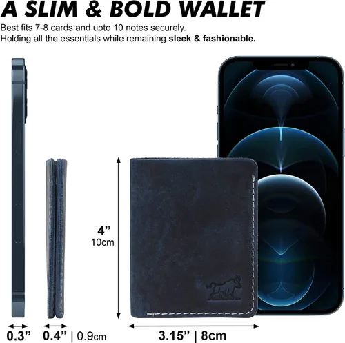 Vista 2 de SKiDE Hunter Slim Wallet Cartera minimalista y pequeña cartera para hombres Tarjetero para hombres y mujeres Cartera tarjetero (marrón cazador)