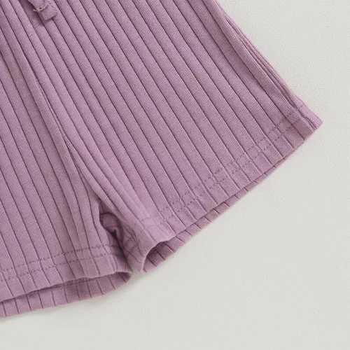 Vista 63 de Traje de verano para niña pequeña, de manga corta, acanalado, overol liso, pantalones cortos, ropa para recién nacidos