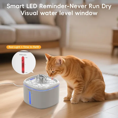 Vista 4 de Fuente de agua para gatos, fuente para gatos de 84 onzas / 2.5 L, dispensador automático ultrasilencioso de agua para mascotas mejorado con 8