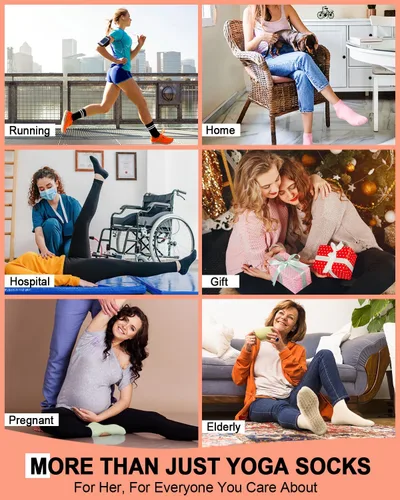 Vista 5 de Aoliks - 6 pares de calcetines antideslizantes de pilates para mujer, calcetines atléticos de yoga para barre ballet descalzo entrenamiento hospital