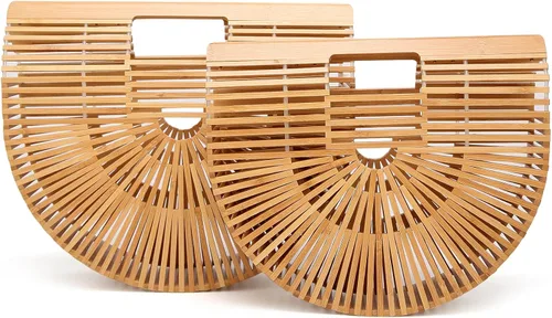 Vista 4 de Obosoyo Bolso de bambú hecho a mano para mujer, para verano, playa, mar