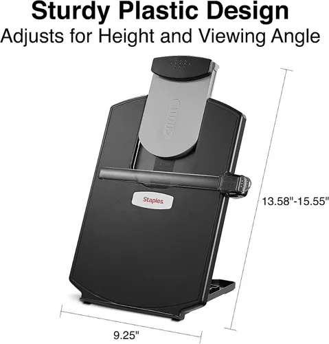 Vista 3 de Staples Soporte de plástico para documentos con clip y barra guía, negro, soporte de copia para escritorio, soporte de papel ajustable