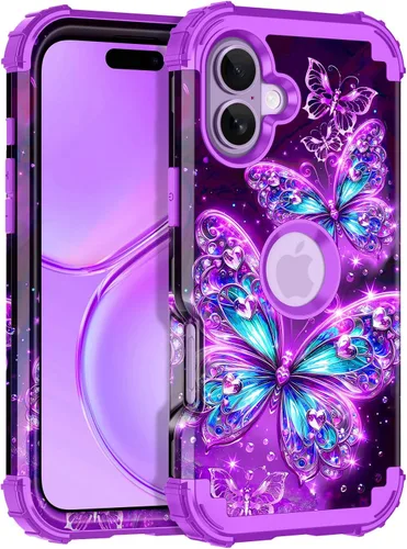 Vista 56 de Miqala Funda para iPhone 12, iPhone 12 Pro, que brilla en la oscuridad, tres capas, resistente a los golpes, protección de plástico duro + funda