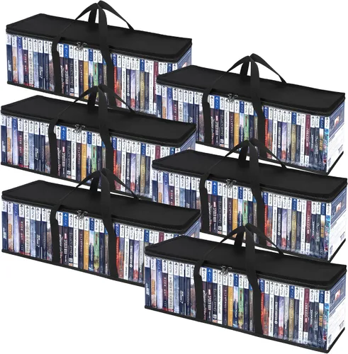 Vista 9 de Bolsas de almacenamiento de DVD CCidea (Set de 2) Funda de PVC transparente con asas para cajas de DVDs/CDs/VHS/Blu Ray/Películas/Videojuegos - Cada
